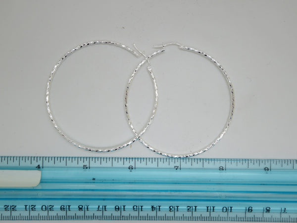 Handcrafted solid sterling .925 silver 59cm Diamond Cut Solid Silver  HOOP Earrings from Taxco, Mexico