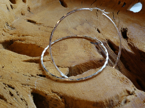 Handcrafted solid sterling .925 silver 60cm Diamond Cut Solid Silver  HOOP Earrings from Taxco, Mexico