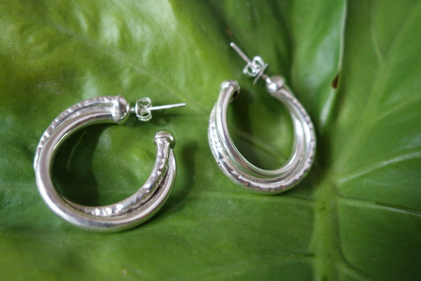 Handcrafted solid sterling .925 silver hoop earrings from Taxco, Mexico