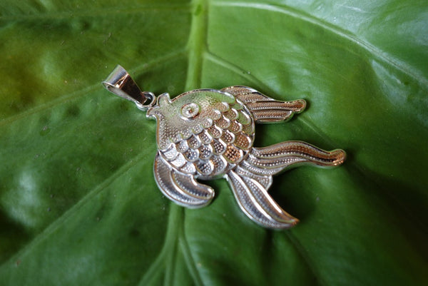 Handcrafted solid sterling .950 silver fish pendant from Taxco, Mexico