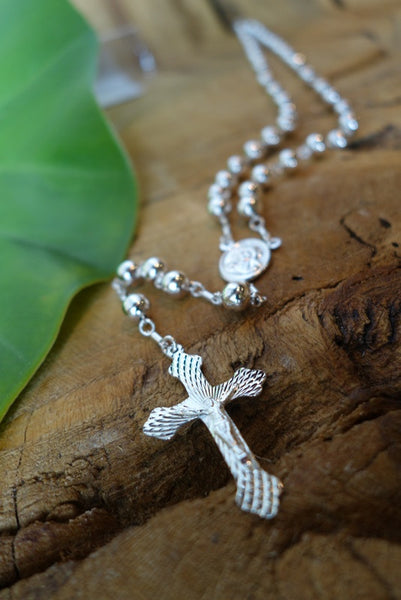Handcrafted solid sterling .925 silver rosary from Taxco, Mexico