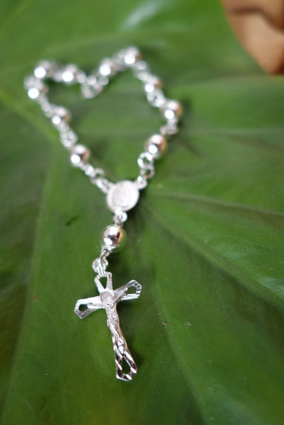Handcrafted solid sterling .955 silver rosary from Taxco, Mexico