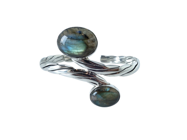 No Mas! Double Labradorite 925 Solid Silver Bracelet with twisted braid