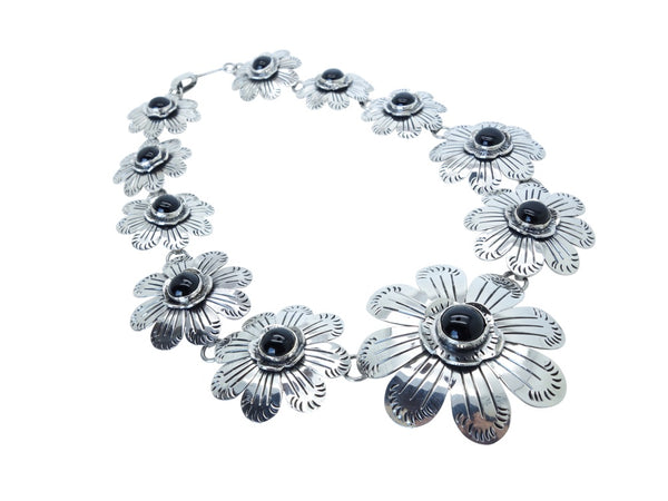 No Mas! William Spratling Design Solid 925 Silver Necklace with Floral Accents
