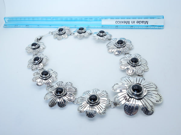 No Mas! William Spratling Design Solid 925 Silver Necklace with Floral Accents